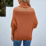 Womens Off Shoulder Sweaters Turtleneck Oversized Batwing-3