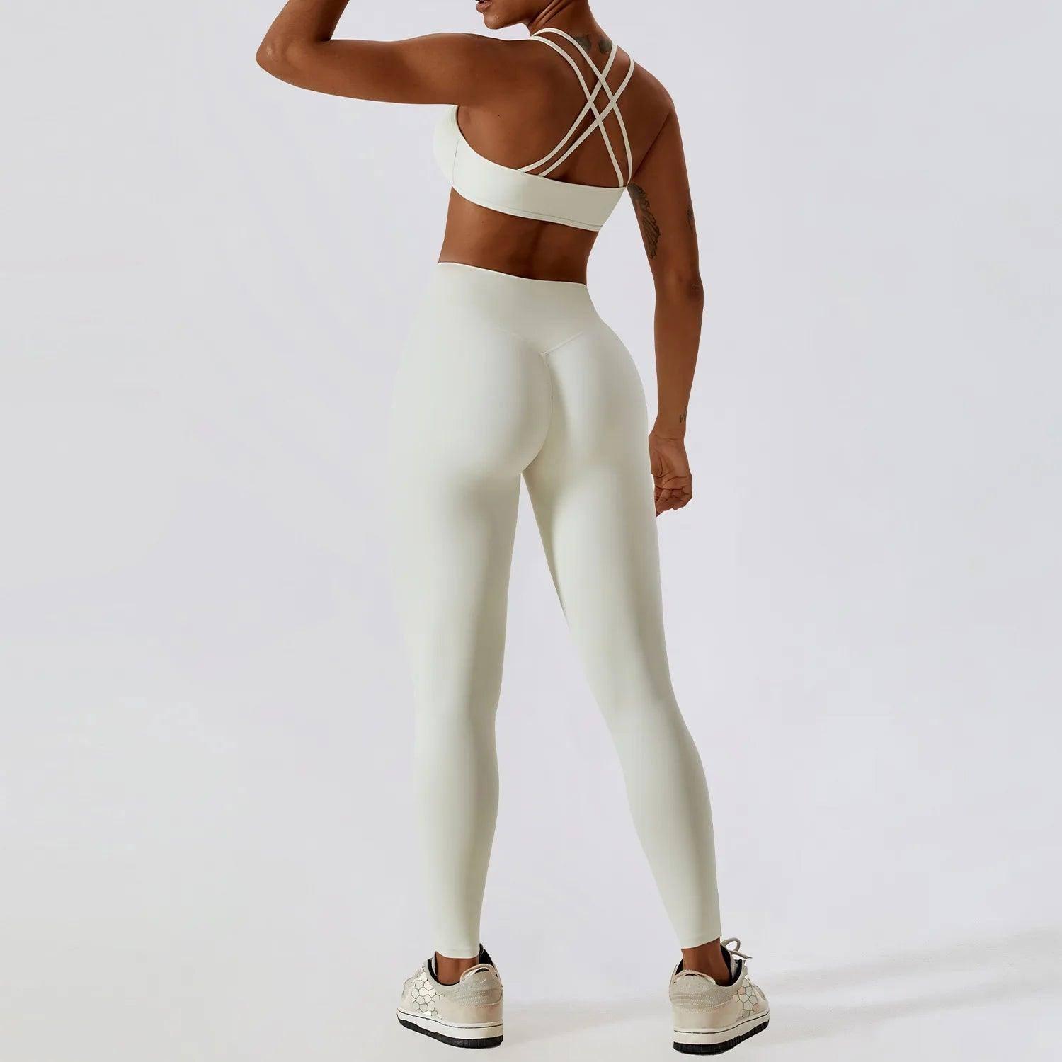 Yoga Clothing Sets Women Athletic Wear High Waist Leggings-Cream Apricot Set-1-1