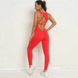 Yoga Jumpsuit V-shaped Back Design Sleeveless Fitness-Red-11