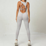 Yoga Jumpsuit V-shaped Back Design Sleeveless Fitness-Light Grey-4