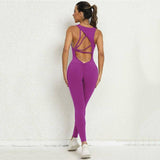 Yoga Jumpsuit V-shaped Back Design Sleeveless Fitness-Purple-8