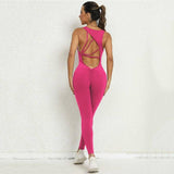 Yoga Jumpsuit V-shaped Back Design Sleeveless Fitness-Rose Red-9
