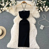 YuooMuoo Chic Fashion Sexy Package Hips Split Knitted Summer-black-12