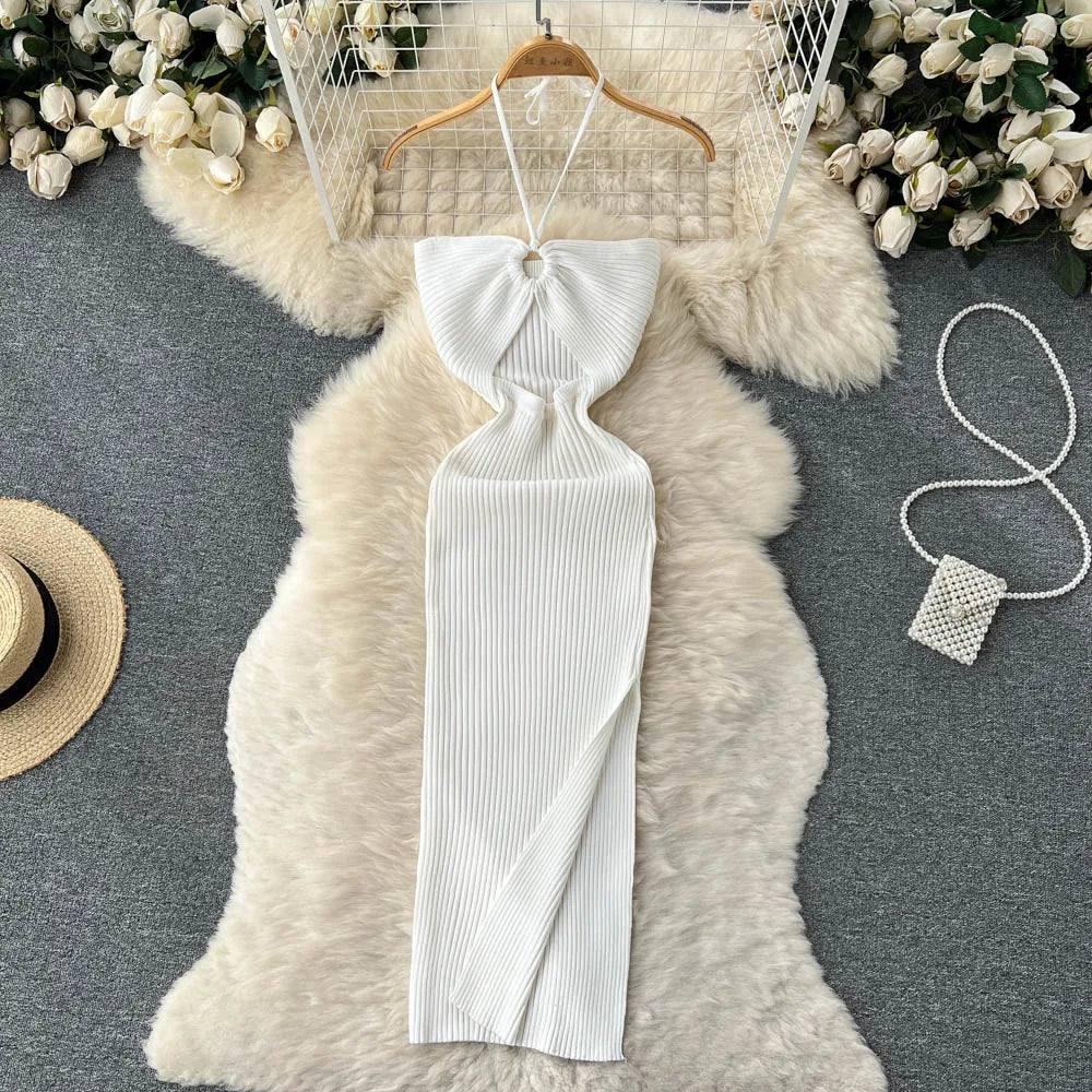 YuooMuoo Chic Fashion Sexy Package Hips Split Knitted Summer-WHITE-14