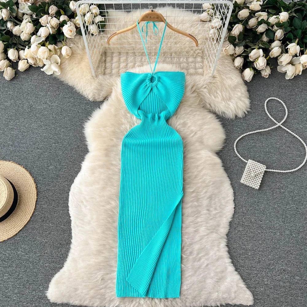 YuooMuoo Chic Fashion Sexy Package Hips Split Knitted Summer-Sky blue-15