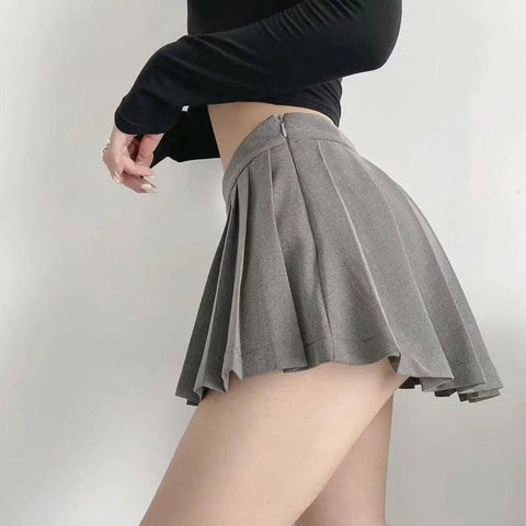 Zoki Sexy Women Pleated Skirts High Waist Summer Vintage-4