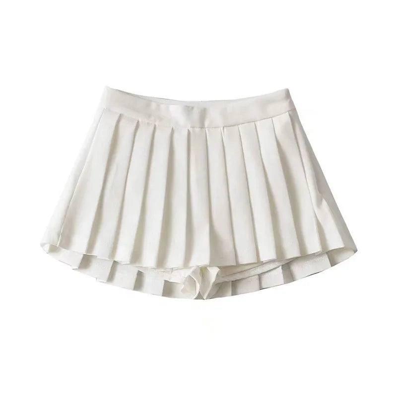 Zoki Sexy Women Pleated Skirts High Waist Summer Vintage-White-6