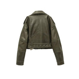 ZVRI 2023 Women Vintage Loose Pu Faux Leather Short Jacket-4