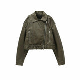 ZVRI 2023 Women Vintage Loose Pu Faux Leather Short Jacket-Carbon color-7