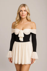 Robe de couleur à épaules découvertes pour femmes