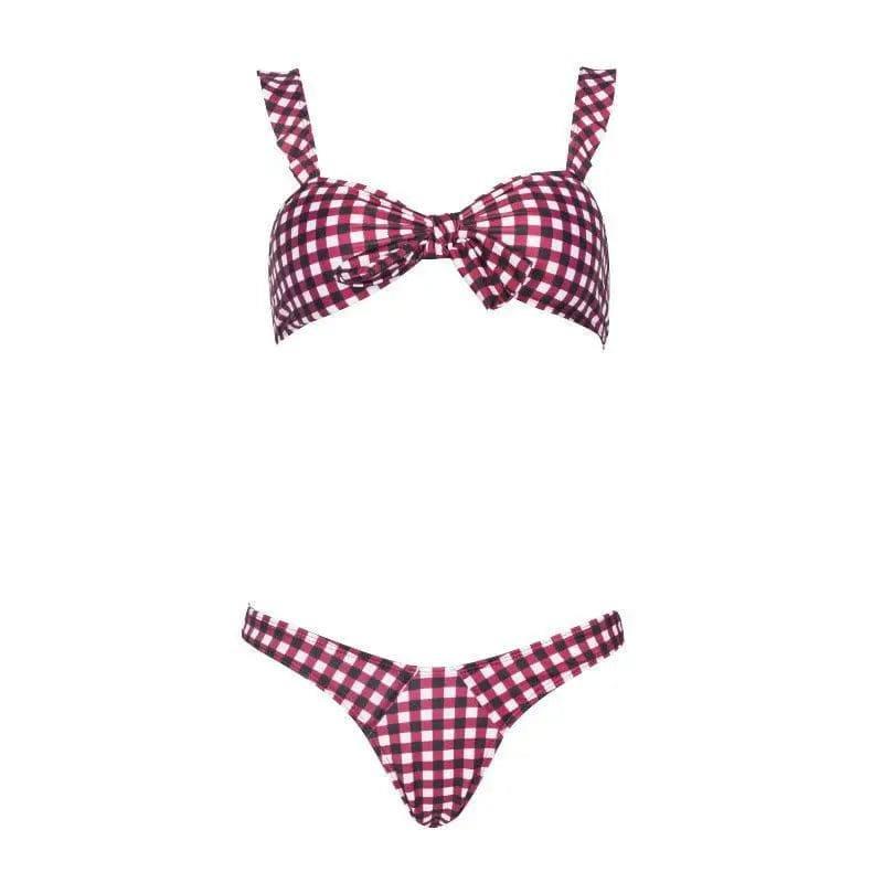 Printed split bikini-Redblack-3