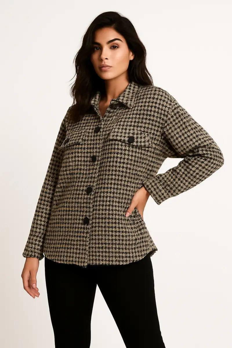 Veste boutonnée en tweed avec poches pour femmes