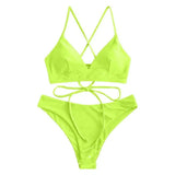 Solid Color Bikini Sexy Strappy Swimsuit-Fluorescentgreen-5