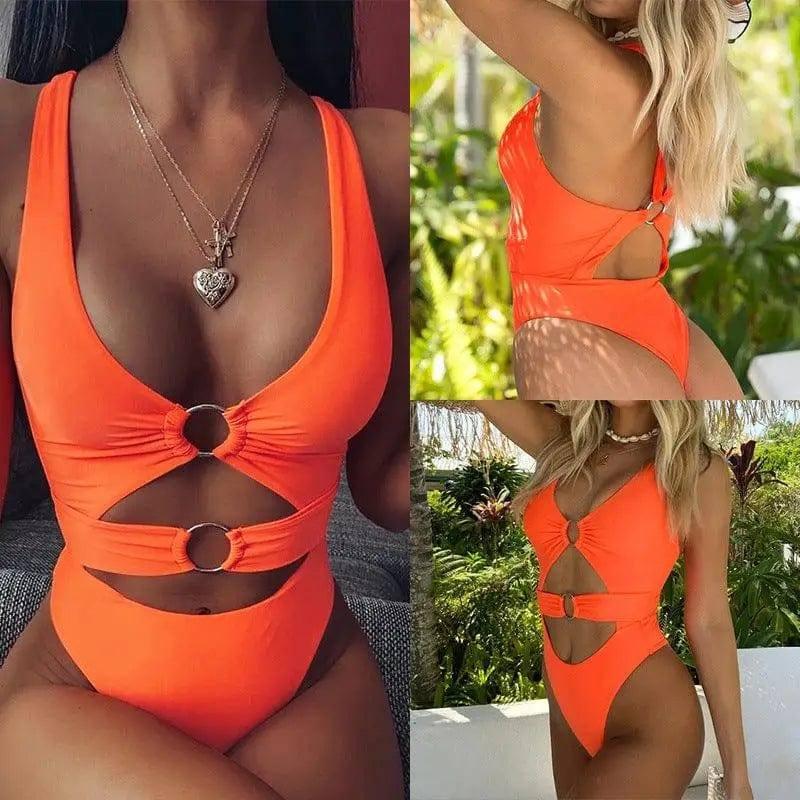Solid color sexy bikini bikini swimwear-Orange-1