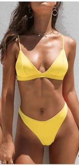Solid color split bikini-Yellow-5