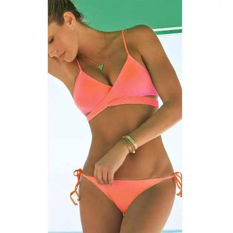 Solid Macaron Color Swimsuit Bikini-Orange-3
