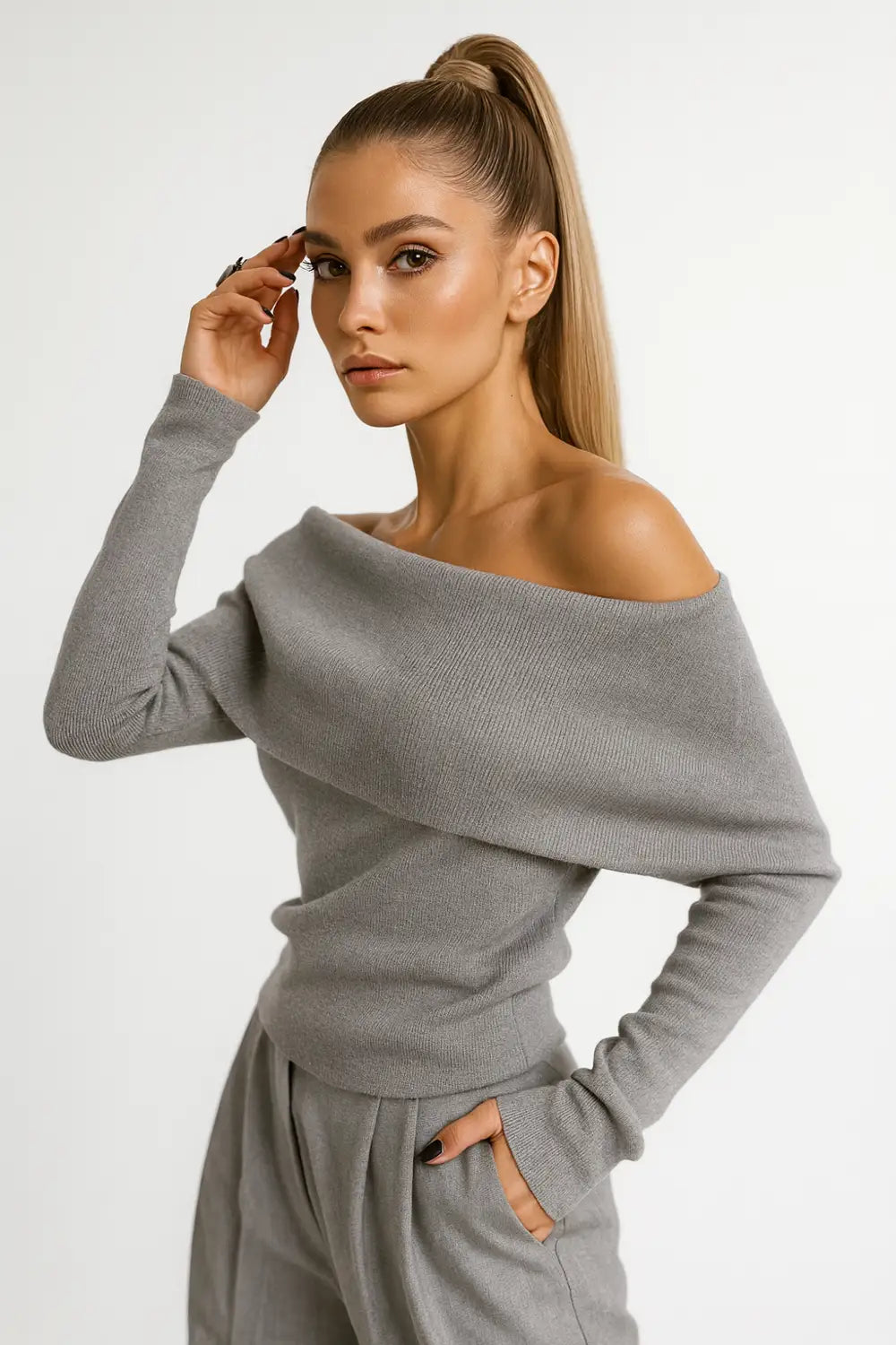 Off Shoulder Knitted Long Sleeve