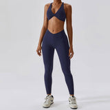 Women Yoga Clothing Sets Athletic Wear High Waist Leggings-Navy blue -1-1